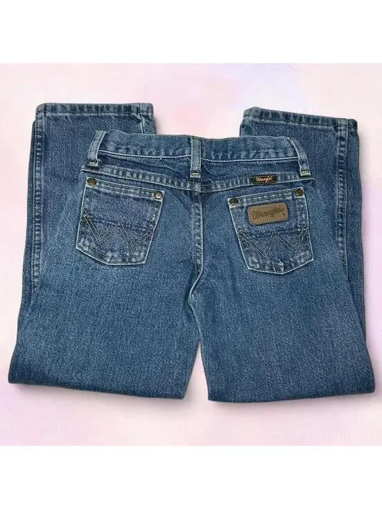 Wrangler Blue Jeans Faded Knees Kids Size 7 Regular - Picture 3 of 5